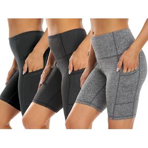 3 قطع شورت يوغا عالي الخصر للجيب مقاس 8 بوصات/5 بوصات للتحكم في البطن، شورت رياضي للجري غير شفاف in Kuwait