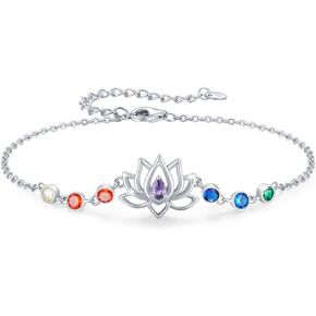 Lotus Bracelet for Women Sterling Silver Lotus Flower Ankle Bracelet Adjustable Bracelet Heal 7 Chakra Good Luck Lotus Bracelet Jewelry Gifts Energy Balance Meditation Yoga Lovers Gifts Mother's Day