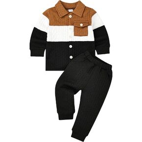 KAFIREN Baby Boy Fall Winter Clothes Toddler Boy Outfits Patchwork Button Down Tops Shirt Pocket Pants 2 Piece 12 Months-5T