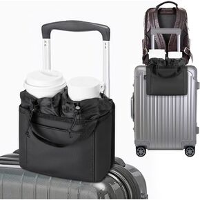 Luggage Cup Holder - Multifunctional Travel Caddy - Fits Suitcase Handles, Also, as a Stroller & Automotive Cup Holder - Pink