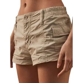 Flamingals Women's Boyfriend Low Waist Stitch Trim Shorts with Flap Pockets Cargo Shorts