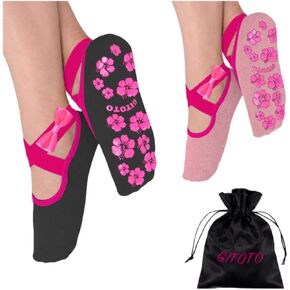 2-Pair set of GITOTO Non-Slip Yoga Socks for Women/Girls, Anti-Skid, Pilates, Barre, Bikram, Fitness, Socks with Grips, Size US 4-9 Excellent Fit 2 Color Set Black and Pink in Saudi Arabia