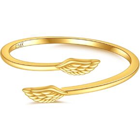 KECHO 14k Solid Gold Guardian Angel Wings Ring Adjustable Open Ring Jewelry Gifts for Women Girls Her #7 in Saudi Arabia
