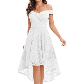 HomRain Women's Elegant Floral Lace Dress Off The Shoulder High Low Hem Dresses for Wedding for Cocktail for Party