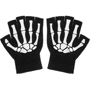 WLLHYF قفازات هيكل عظمي للهالوين قفازات نصف إصبع على شكل عظمة جمجمة تتوهج في الظلام إكسسوارات أزياء الهالوين للرجال والنساء والأطفال فستان تنكرية in Kuwait