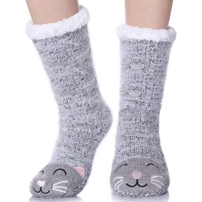 LANLEO Fuzzy Slipper Socks For Women with Grippers Winter Warm Thick Plush Fleece Lining Non Slip Animal Home Socks in Saudi Arabia