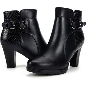 mysoft Women's Zipper Booties Chunky Stacked Heel Ankle Boots Buckle Strap Ankle