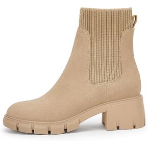 Ruanyu Womens Platform Ankle Boots Elastic Chunky Block Heel Chelsea Booties Lug Sole Non-Slip Combat Shoes
