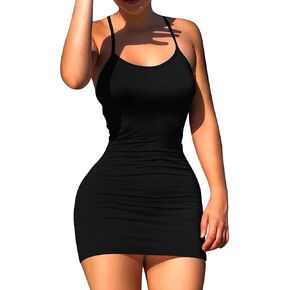 LCNBA Sexy Spaghetti Strap Tank Dress Basic Backless Bodycon Club Party Mini Dress in Saudi Arabia