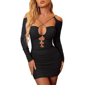 فستان Colysmo النسائي المثير المجوف من Bodycon فساتين قصيرة شبكية مكشكشة للخروج في النادي الليلي in Kuwait