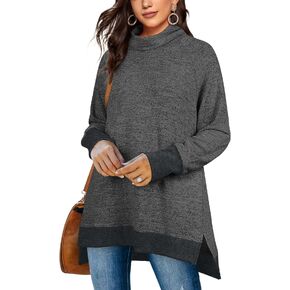 OFEEFAN Women's Turtle Neck Sweatshirts High Low Hem Side Slit