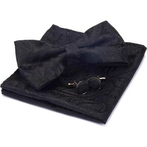 GUSLESON Paisley Adjustable Pre-tied Bow Tie and Pocket Square Cufflink Set with Gift Box