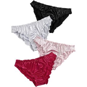 Verdusa Women's 4pack Frill Trim Satin Underwear Briefs Panty Set