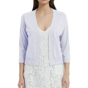 Women's 3/4 Sleeve Open Front Cropped Cardigan Solid Shrugs Lightweight Knit Sweater
