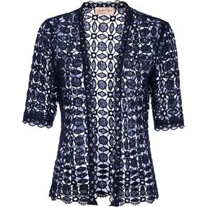 Belle Poque Women's Lace Shrug Cardigan Half Sleeve Scalloped Trim Crochet Bolero Jacket