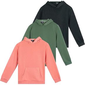 Real Essentials 3 Pack: Girls' Soft Brushed Fleece Pullover Hoodie Sweatshirt With Kangaroo Pocket (Ages 7-16)
