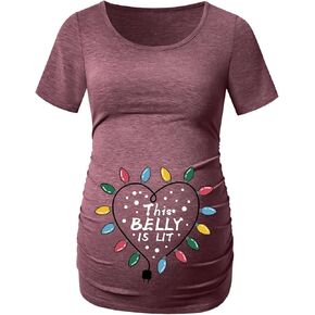 DEBELLY قمصان الأمومة قصيرة الأكمام بلايز قمصان سوداء آثار أقدام الحمل Ruched الجانبين قميص غير رسمي in Kuwait