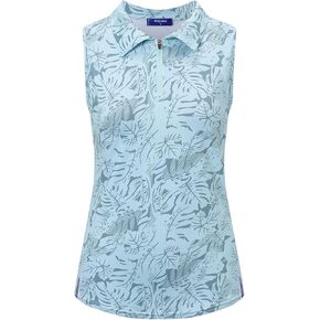 Womens Golf Apparel Print Polo Tennis Shirts Moisture Wicking Golf Tank Top with Zipper