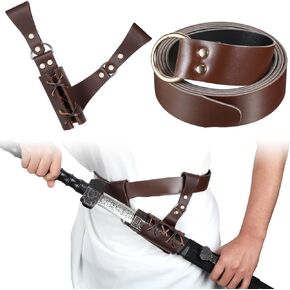 Medieval Leather Sword Frog with Belt, Sword Holder Belt Rapier Scabbard Knight Leather Belt for Men Women Assassin Warrior Halloween Costume Cosplay Accessory