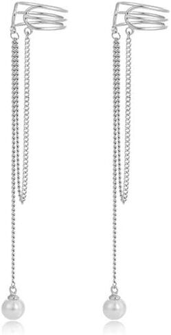 شرابة سلسلة اللؤلؤ الأذن كليب لا ثقب الكفة الأقراط سلسلة للنساء في سن المراهقة الفتيات الغضروف التفاف الأقراط شرابة سلسلة كليب على الأذن لا ثقب in Kuwait