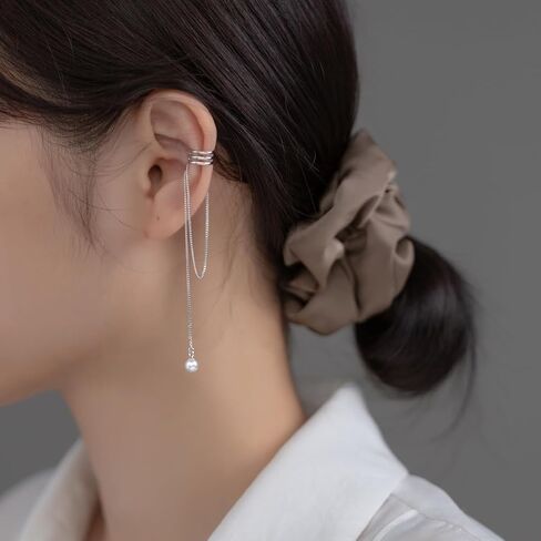 شرابة سلسلة اللؤلؤ الأذن كليب لا ثقب الكفة الأقراط سلسلة للنساء في سن المراهقة الفتيات الغضروف التفاف الأقراط شرابة سلسلة كليب على الأذن لا ثقب in Kuwait