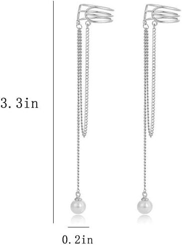 شرابة سلسلة اللؤلؤ الأذن كليب لا ثقب الكفة الأقراط سلسلة للنساء في سن المراهقة الفتيات الغضروف التفاف الأقراط شرابة سلسلة كليب على الأذن لا ثقب in Kuwait