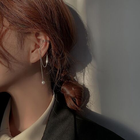 شرابة سلسلة اللؤلؤ الأذن كليب لا ثقب الكفة الأقراط سلسلة للنساء في سن المراهقة الفتيات الغضروف التفاف الأقراط شرابة سلسلة كليب على الأذن لا ثقب in Kuwait