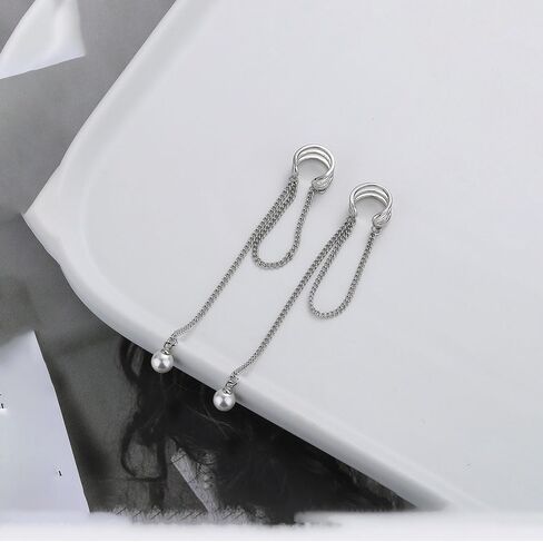 شرابة سلسلة اللؤلؤ الأذن كليب لا ثقب الكفة الأقراط سلسلة للنساء في سن المراهقة الفتيات الغضروف التفاف الأقراط شرابة سلسلة كليب على الأذن لا ثقب in Kuwait