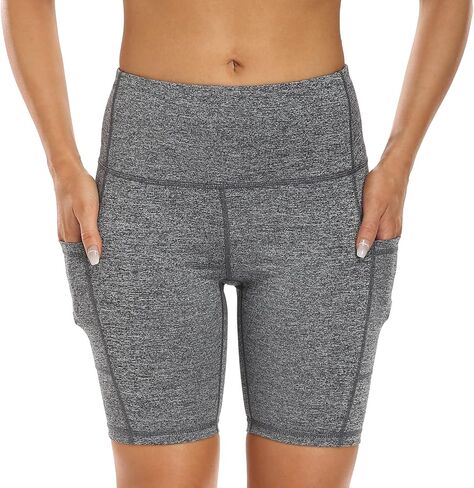 3 قطع شورت يوغا عالي الخصر للجيب مقاس 8 بوصات/5 بوصات للتحكم في البطن، شورت رياضي للجري غير شفاف in Kuwait