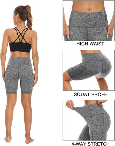 3 قطع شورت يوغا عالي الخصر للجيب مقاس 8 بوصات/5 بوصات للتحكم في البطن، شورت رياضي للجري غير شفاف in Kuwait