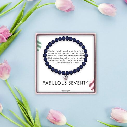 SOLINFOR 70th Birthday Gifts for Women - Lapis Lazuli Beads Bracelet - 70 Years Old Jewelry Gift Idea for Her in Kuwait