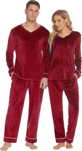 Ekouaer Couples Matching Pajamas Sets Velvet PJs Set for Men and Women Velour Long Sleeve Sleepwear S-XXL in Saudi Arabia