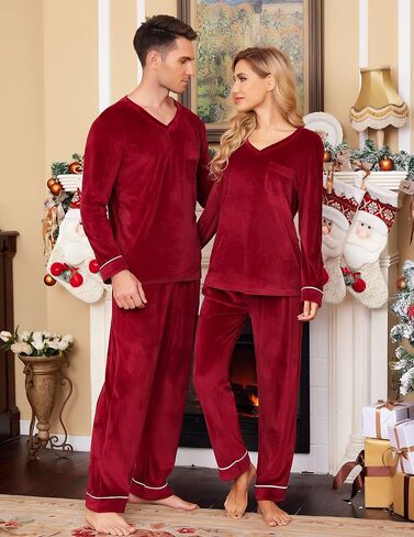 Ekouaer Couples Matching Pajamas Sets Velvet PJs Set for Men and Women Velour Long Sleeve Sleepwear S-XXL in Saudi Arabia