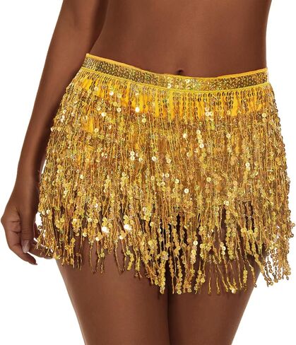 Belly Dance Skirt Hip Scarf Sequin Fringe Skirt Boho Clothes Tassel Disco Dress Rave Outfits for Women Girl Festival Playsuit in Kuwait