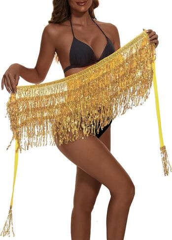 Belly Dance Skirt Hip Scarf Sequin Fringe Skirt Boho Clothes Tassel Disco Dress Rave Outfits for Women Girl Festival Playsuit in Kuwait