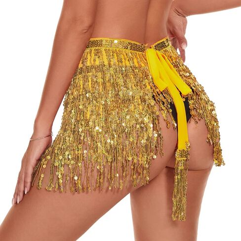 Belly Dance Skirt Hip Scarf Sequin Fringe Skirt Boho Clothes Tassel Disco Dress Rave Outfits for Women Girl Festival Playsuit in Kuwait
