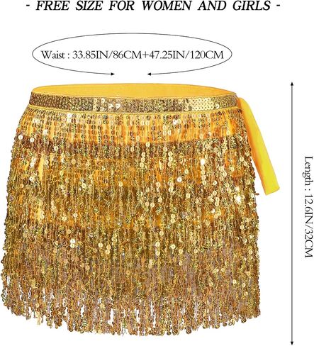 Belly Dance Skirt Hip Scarf Sequin Fringe Skirt Boho Clothes Tassel Disco Dress Rave Outfits for Women Girl Festival Playsuit in Kuwait