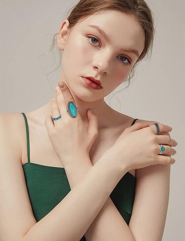 مجموعة خواتم مفصلية فضية عتيقة من 36 قطعة للنساء والفتيات من كيسويف، مجوهرات غربية، خواتم جمالية، خواتم بوهيمية متوسطة الحجم، مجموعة خواتم اصبع قابلة للتكديس من حجر الفيروز العتيق، هدية للنساء in Kuwait