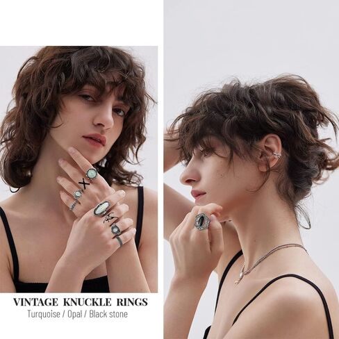 مجموعة خواتم مفصلية فضية عتيقة من 36 قطعة للنساء والفتيات من كيسويف، مجوهرات غربية، خواتم جمالية، خواتم بوهيمية متوسطة الحجم، مجموعة خواتم اصبع قابلة للتكديس من حجر الفيروز العتيق، هدية للنساء in Kuwait