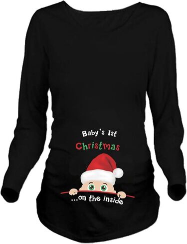 Christmas Women Maternity Tee Top Cute Funny Pregnancy Announcement T Shirt in Saudi Arabia