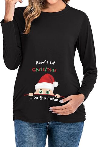 Christmas Women Maternity Tee Top Cute Funny Pregnancy Announcement T Shirt in Saudi Arabia
