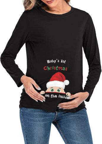 Christmas Women Maternity Tee Top Cute Funny Pregnancy Announcement T Shirt in Saudi Arabia