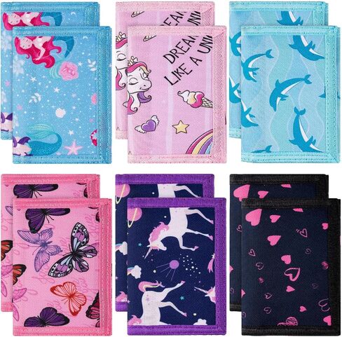 Sweetude 12 Pcs Kids Wallets for Girls Little Girls Wallets with Zipper and Lanyard Cartoon Unicorn Mermaid Butterfly Dolphin Wallet Christmas Birthday Gifts for Girls Age 5-18 Trifold Pocket in Saudi Arabia