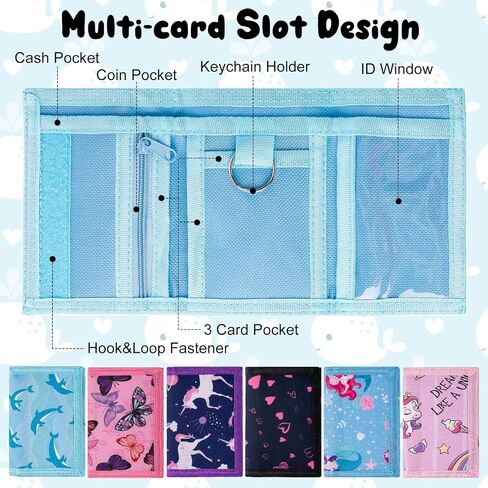 Sweetude 12 Pcs Kids Wallets for Girls Little Girls Wallets with Zipper and Lanyard Cartoon Unicorn Mermaid Butterfly Dolphin Wallet Christmas Birthday Gifts for Girls Age 5-18 Trifold Pocket in Saudi Arabia