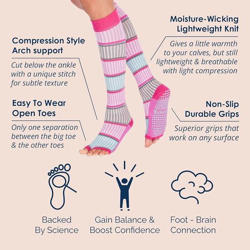 جوارب Tucketts للركبة طويلة بدون أكمام ومضادة للانزلاق - مضادة للانزلاق لليوجا والباري والبيلاتس والمنزل والترفيه - زوج واحد مقاس 5 - 10 in Kuwait