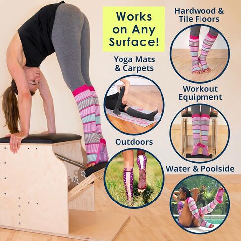 جوارب Tucketts للركبة طويلة بدون أكمام ومضادة للانزلاق - مضادة للانزلاق لليوجا والباري والبيلاتس والمنزل والترفيه - زوج واحد مقاس 5 - 10 in Kuwait