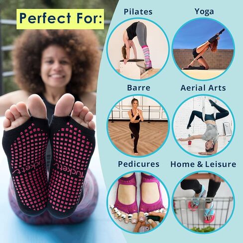 جوارب Tucketts للركبة طويلة بدون أكمام ومضادة للانزلاق - مضادة للانزلاق لليوجا والباري والبيلاتس والمنزل والترفيه - زوج واحد مقاس 5 - 10 in Kuwait