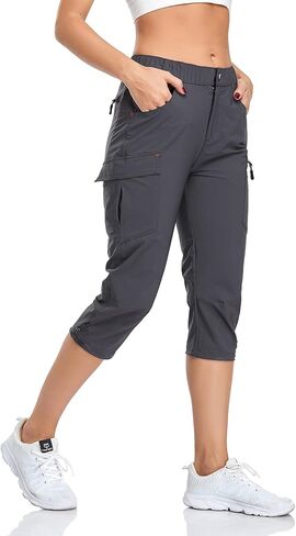 GymBrave Women's Hiking Cargo Pants Quick Dry Outdoor Camping Capris Water Resistant UPF 50 with Zipper Pockets in Saudi Arabia