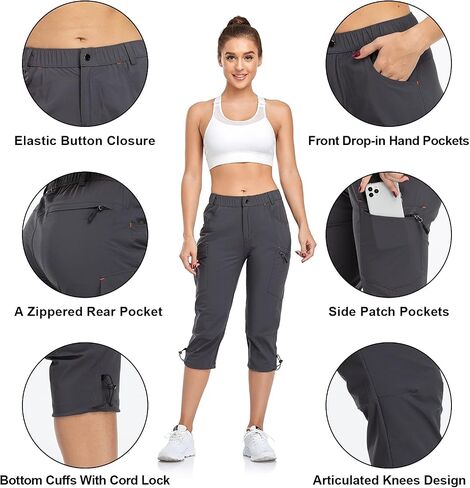 GymBrave Women's Hiking Cargo Pants Quick Dry Outdoor Camping Capris Water Resistant UPF 50 with Zipper Pockets in Saudi Arabia