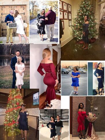 فساتين ذيل السمكة من Onlypuff للنساء فستان متوسط ​​الطول بأكمام طويلة ورقبة على شكل حرف V فستان كوكتيل in Kuwait